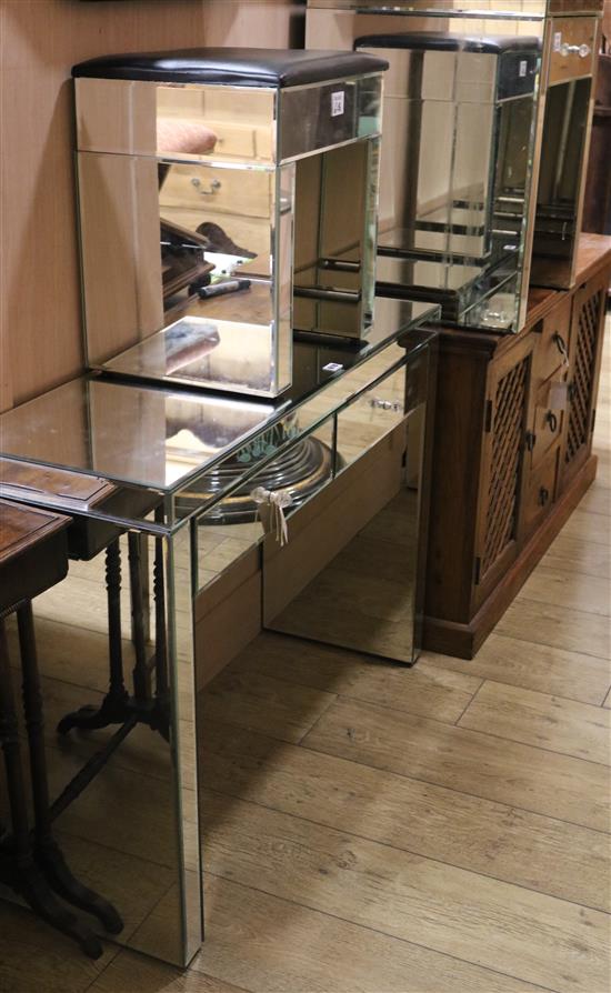 Two mirrored tables and a stool, largest W.101cm